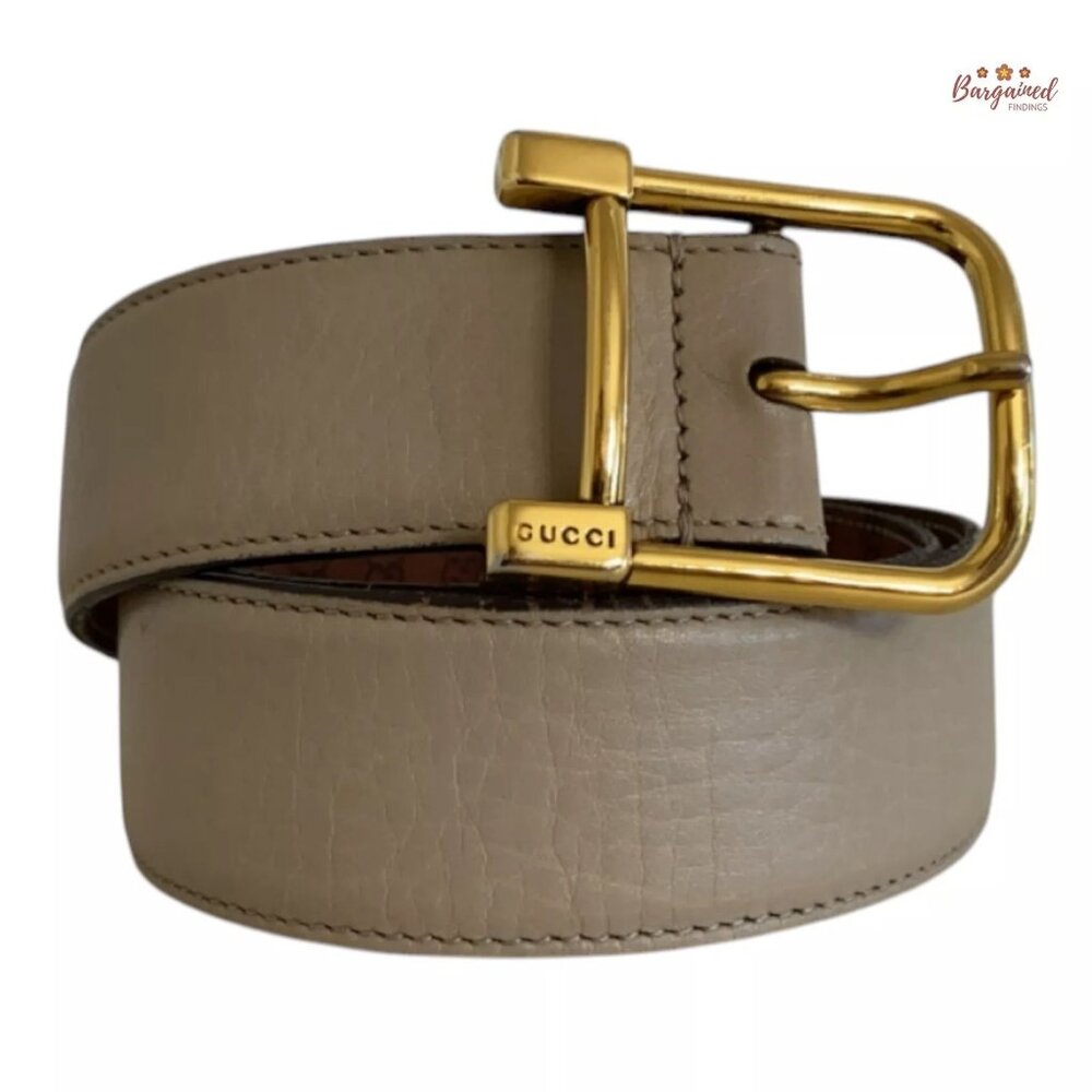 Authentic Gucci Taupe Calfskin Leather Gold Pin Buckle Belt Size 75/30